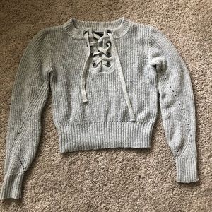 Gray tie up sweater